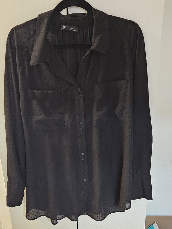 Zara Tops - Zara Black Semi-Sheer Dot-Pattern Button-Up Shirt